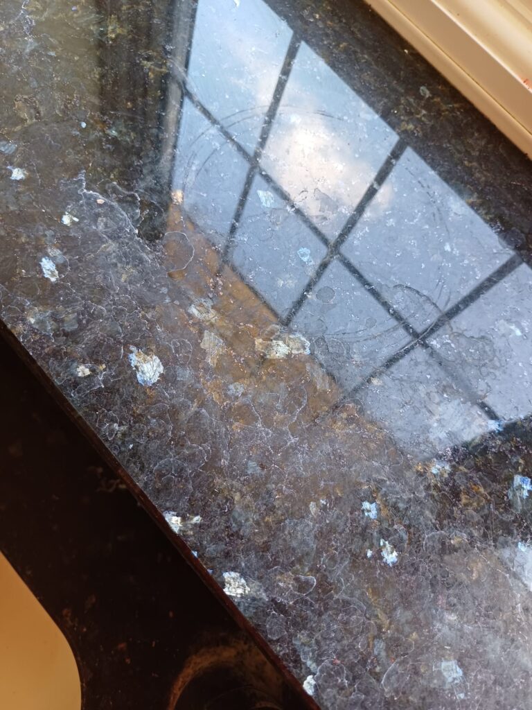 granite and quartz work surface - before specialist cleaning